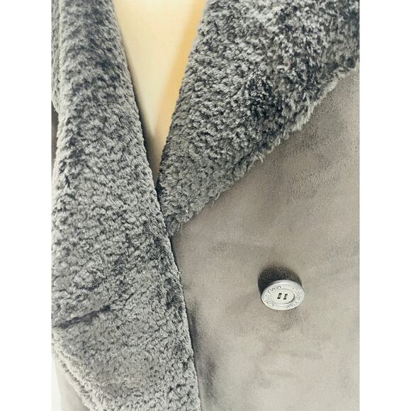 CALVIN KLEIN XL black faux leather sherpa double breasted coat jacket NWT B113 - Picture 6 of 9